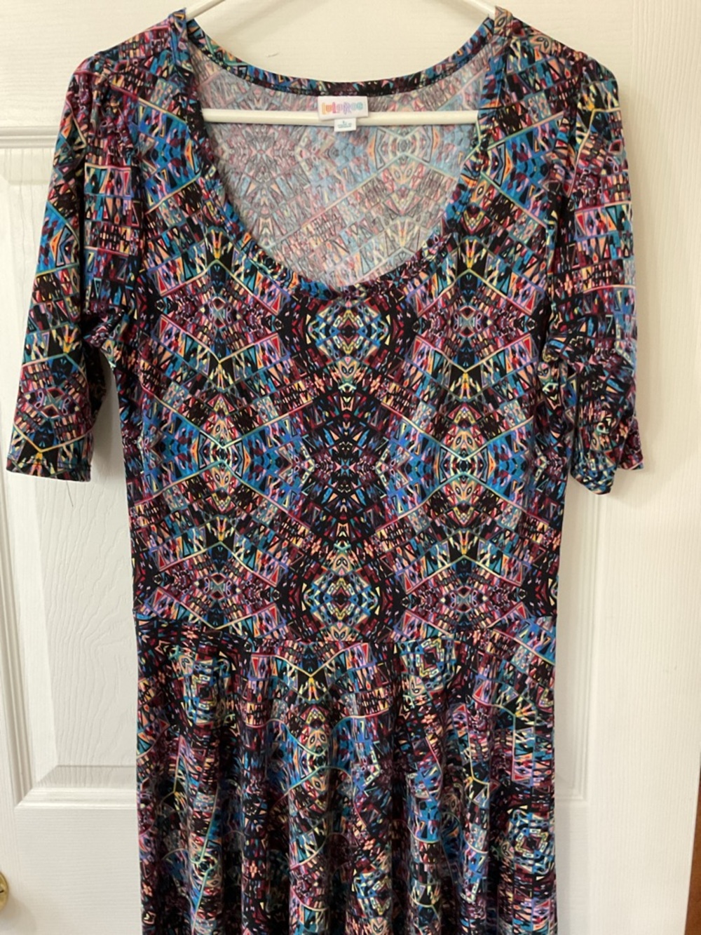 LuLaRoe Multicolor Geometric Midi Dress - large multicolor